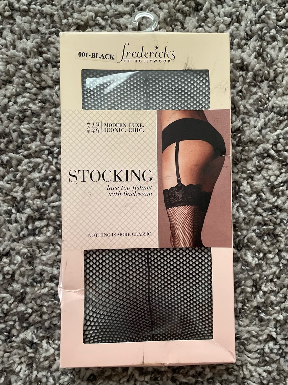 Vtg Frederick's of Hollywood Black Lace Top Fishnets Thigh Hi Stockings Size M/L
